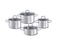 Fissler viseo / Juego de ollas de acero inoxidable, 4 piezas (3 ollas de cocción, 1 rustidera) con tapadera de vidrio y apto para cocinas de inducción, gas, vitrocerámica y eléctricas