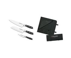 3 Claveles 28007 Set Cuchillos Cocina: Verduras 9Cm + Santoku 18Cm + Cocinero 20Cm, LÃ­nea Toledo, Acero Inoxidable + - Estuche Profesional Porta Cuchillos, Lona RÃ­gida Lavable, Hasta 6 Piezas