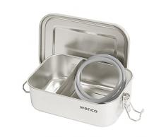 Wenco Fiambrera de acero inoxidable prÃ©mium con 2 compartimentos, fiambrera de 800 ml, impermeable, apta para lavavajillas, incluye anillo de silicona de repuesto, 16 x 11,3 x 5 cm, color plateado