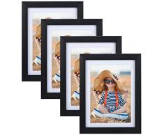 EXYGLO Juego de 4 marcos de fotos negro, Marcos de Fotos 13x18 con Cartón, Marco 15x20 sin Cartón, Decoración de Sobremesa y de Pared.