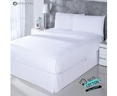DHestia HostelerÃa-Juego Sábanas Blancas 100% Algodón, Encimera, Bajera, Fundas Almohada, (Cama 180 x 190/200 cm)