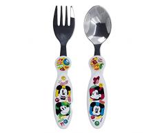Set de 2 cubiertos infantiles de acero inoxidable compuesto de tenedor y cuchara de Mickey Mouse