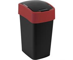 CURVER 02171-879-00 Flip - Papelera de plástico (Dimensiones: 34 x 26 x 47 cm, Capacidad: 25 l), Color Negro/Rojo