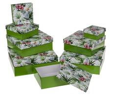 ootb 101681 Set de 8 Cajas de Regalo, Color Verde y Aves cacatÃºas, CartÃ³n, Aprox. 22,5 x 22,5 x 8 cm, 8