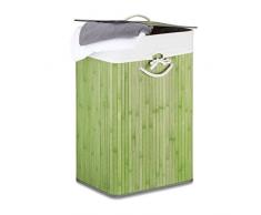 Relaxdays Cesto para Ropa Sucia Plegable con Tapa, Bambú, Verde, 33.5x43.5x65.5 cm