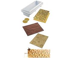 Silikomart moule + 4 Tapis BUCHES 25.008.99.0082 Set Molde de plástico + 4 tapetes Decorativos en Silicona, Blanc, Or & Marron