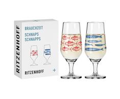 RITZENHOFF 3871002 - Juego de 2 vasos de chupito (40 ml, nÃºmero 3 + 4), diseÃ±o de peces, redondo, rojo y azul, fabricado en Alemania