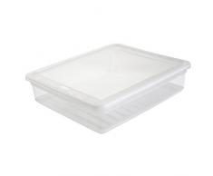keeeper Caja de almacenamiento con tapa y sistema deslizante, 39 x 33,5 x 9 cm, 9 l, Cornelia, transparente