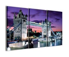 Stampe su Tela Cuadro London Tower Bridge - Lienzo moderno de 3 paneles ya enmarcados, listo para colgar, 90 x 60 cm