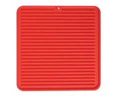 InterDesign Lineo Tapete escurridor, Alfombrilla escurreplatos compacta de Silicona para secar Cubiertos y vajilla, Rojo
