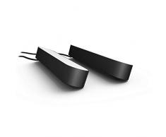 Philips Hue Play Barra de luz regulable compatible con Amazon Alexa, Apple HomeKit y Google Home, luz blanca y de colores, requiere conexión a puente Hue, negra, incluye alimentador (2 unidades)