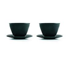 IBILI 624400 Set 2 + 2 Vasos con Plato Clasica, Acero, Negro, 5 x 8 x 10 cm