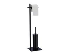 Relaxdays Negro Juego Escobillero y Portarrollos Pie Mate, Porta Rollo Papel HigiÃ©nico, Acero, 78x20x20 cm, 100%