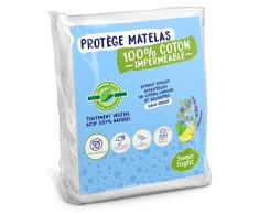 Sweetnight Greenfirst Protector de colchón 90x190/200 cm, Cama articulada, Tratamiento Vegetal, Cubrecolchón impermeable y antiácaros, Rizo 100% algodón, Silencioso y transpirable