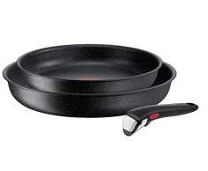 Tefal L39990 Ingenio Black Stone - Juego de sartenes (3 piezas, apilables, antiadherente, apta para inducción, indicador de temperatura térmico, color negro