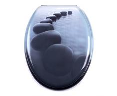 MSV 140548 - Asiento de Inodoro (DM y Acero Inoxidable, 42,5 x 36,5 x 1,6 cm), diseÃ±o de Camino de Piedras
