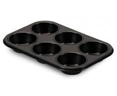 FORMEGOLOSEâ¢, Molde muffins 6 pzas, 18,5 x 27 cm, con recubrimiento antiadherente de dos capas, color negro