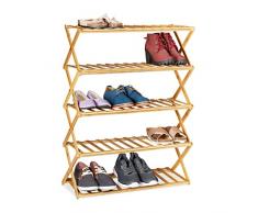 Relaxdays Zapatero Plegable Madera, Mueble Zapatos, 5 Niveles, 15 Pares, Interior o Exterior, 89 x 65 x 26 cm, Natural, 100% bambú