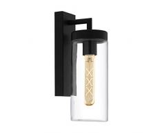 EGLO Lámpara de pared para exteriores Bovolone, 1 foco, lámpara de pared de acero, color negro, cristal transparente, casquillo: E27, IP44