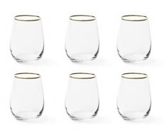 Excelsa Juego de 6 vasos de agua, cristal soplado, borde de alambre dorado