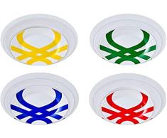 UNITED COLORS OF BENETTON. Set 12pc vajilla Porcelana Llano Hondo + 4pcs Plato de Postre Rojo, Amarillo, Verde y Azul con Logo colección Rainbow, Multicolor