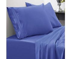 Sweet Home Collection 1800 Hilos, Microfibra cepillada Suave de Calidad egipcia Juego de Ropa de Cama de Lujo encimera, sábana Bajera, 2 Fundas de Almohada, Encuentra Doble, Azul Real, Reina