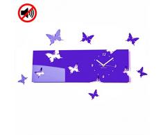 Reloj de pared estilo moderno Mariposas horizontal, violeta habitacion de salon estilo moderno 3d silencioso