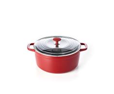 Kitchen Stories CC002642-001 SimmerPro - Olla de Hierro con Tapa templada, Cerámica Sana Antiadherente, Aluminio, Apta para Inducción, Roga - 28 cm/ 6.6 L, Rojo
