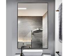 Poshions Espejo de Pared Rectangular 61x91cm Espejo Colgante Espejo de Tocador Negro para Sala de Estar Dormitorio BaÃ±o Pasillo Marco de AleaciÃ³n de Aluminio