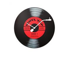 NeXtime Reloj de pared VINYL TAP, diseño disco de vinilo, de vidrio, negro y rojo, redondo, ø 43 cm