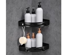 Estante de Ducha de Esquina Triangular Negro, Estante de baño, Estante de Ducha de Aluminio Perforado Gratis