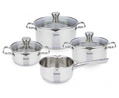 Tefal Duetto A705A834 Batería compuesta por: cazo de 16 cm, cacerolas de 16/20/24 cm y 3 tapas de cristal con función escurridor, acero inoxidable, set de 4 piezas