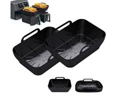 HORJOR Accesorios para freidora de aire rectangular 19-23CM plegable silicona 2 unidades bandejas bandeja para freidora de aire para Ninja y otros doble zona Airfryer, negro