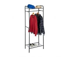 Relaxdays Perchero Burro Sandra con Estantes y Barra para Colgar Ropa, Acero, 166 x 60,5 x 38 cm, Negro
