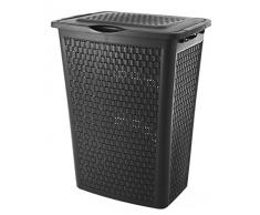 Sundis Country COFFRE LINGE Noir Cesto para la Colada con Diseño Natural Aspecto Mimbre, Negro