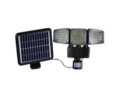 Foco solar de 3 cabezas panel solar de iluminación potente negro remoto LED blanco NEGRO H23cm con detector de movimiento giratorio