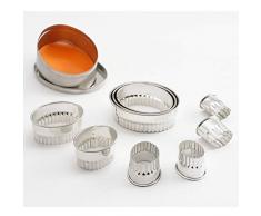 Thermohauser 8300031872 - Juego de moldes para galletas (acero inoxidable, ovalados, borde ondulado, 9 piezas) 2,4 â 8,2 cm, empaquetado en caja de almacenamiento de hojalata.