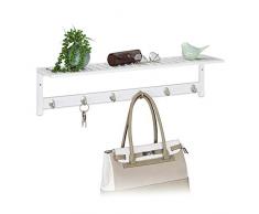 Relaxdays, Perchero de pared con estante, 6 ganchos, estilo rÃºstico, pasillo y baÃ±o, bambÃº, HBT 18 x 75 x 16 cm, soporte para toallas de pared, 1 unidad, 6