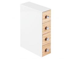 InterDesign RealWood organizador de maquillaje | Caja organizadora para cosméticos con 4 cajones | Mini cajonera horizontal o vertical | Plástico/madera blanco