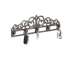 Relaxdays Perchero Pared, Colgador Llaves, 5 Ganchos, Barroco, Rústico Vintage, Hierro Fundido, 13,5 x 42 x 4 cm, Bronce