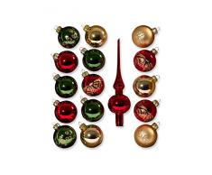 Saico ST-16-3012 - Set de bolas decorativas para árbol de Navidad (cristal de Turingia, 16 piezas, diámetro: 6 cm), color rojo, verde y dorado