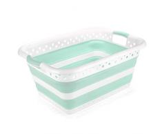 Addis 517934 Cesta Rectangular Plegable para la Colada, Blanco & Aqua Haze, 45 L
