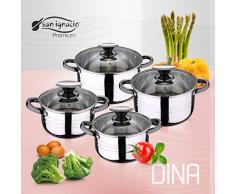 San Ignacio Premium Dina - Bateria de cocina de 4 piezas, acero inoxidable, 1.9L-2.7L-3.5L-5.1L, apta para todo tipo de cocinas incluido inducción, Gris