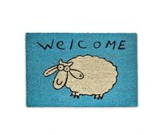 Relaxdays â Felpudo con la Imagen de una Oveja Impresa para la Entrada de su hogar Hecho de Fibras de Coco y PVC con Medidas 40 x 60 cm Antideslizante Elemento Decorativo, Color Azul