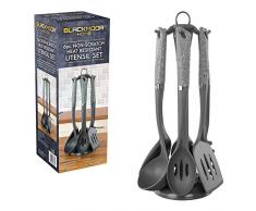 Blackmoor 66789 Juego 6 Piezas Home 66779 | Antirayaduras y Resistentes al Calor | Plástico sin BPA | Dispensador de Utensilios de Cocina Que Ahorra Espacio, Vibrante y Moderno | Gris
