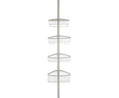 iDesign EstanterÃa de baño extensible, organizador esquinero telescópico en acero con tecnologÃa Constant Tension, estante de ducha con 4 cestas y 4 ganchos, plateado mate