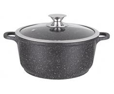 Kamberg - 0008033 - Olla 28 cm - Aluminio Fundido - Revestimiento Piedra antiadherente- Tapa de Vidrio - Todos los incendios, incluida la inducción - Sin PFOA