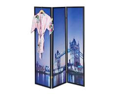 Relaxdays Biombo Londres, 179x132cm, Separador Ambientes, Plegable, Mampara, Madera, Plástico, Divisor Espacios, Panel, Multicolor, 1 Pieza