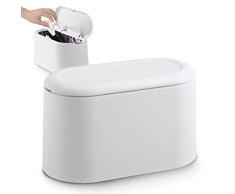 JEEZAO Cubo de Basura de Mesa con Tapa, Papelera de Escritorio Mini Bote de Reciclar, Maquillaje Lápiz Cubo,Reciclaje para Oficina, Baño,Hogar,Almacenamiento de Alimentos para Mascotas (Blanco)