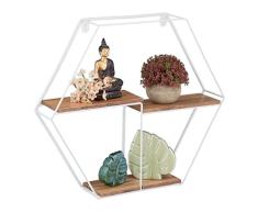 Relaxdays EstanterÃ­a de Pared Hexagonal 3 Baldas, 45x51,5x10 cm, Estante Colgante DM y Metal, Blanco y Madera Natural, 70% Hierro 30% Tablero de Fibra